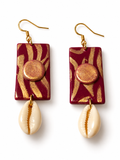 Boucles d’oreilles Cauri, Bordeaux et Or